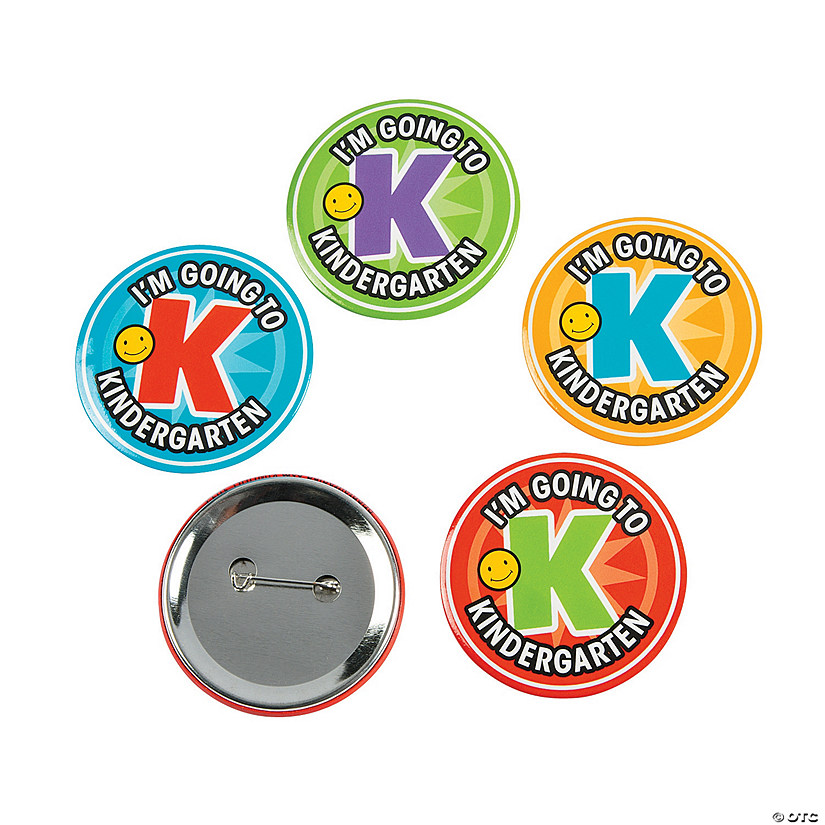 2 1/2" I&#8217;m Going To Kindergarten Multicolor Metal Buttons - 24 Pc. Image