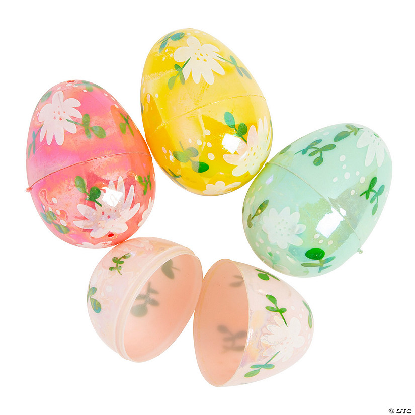 2 1/2" Iridescent Flower Print Plastic Easter Eggs &#8211; 48 Pc. Image
