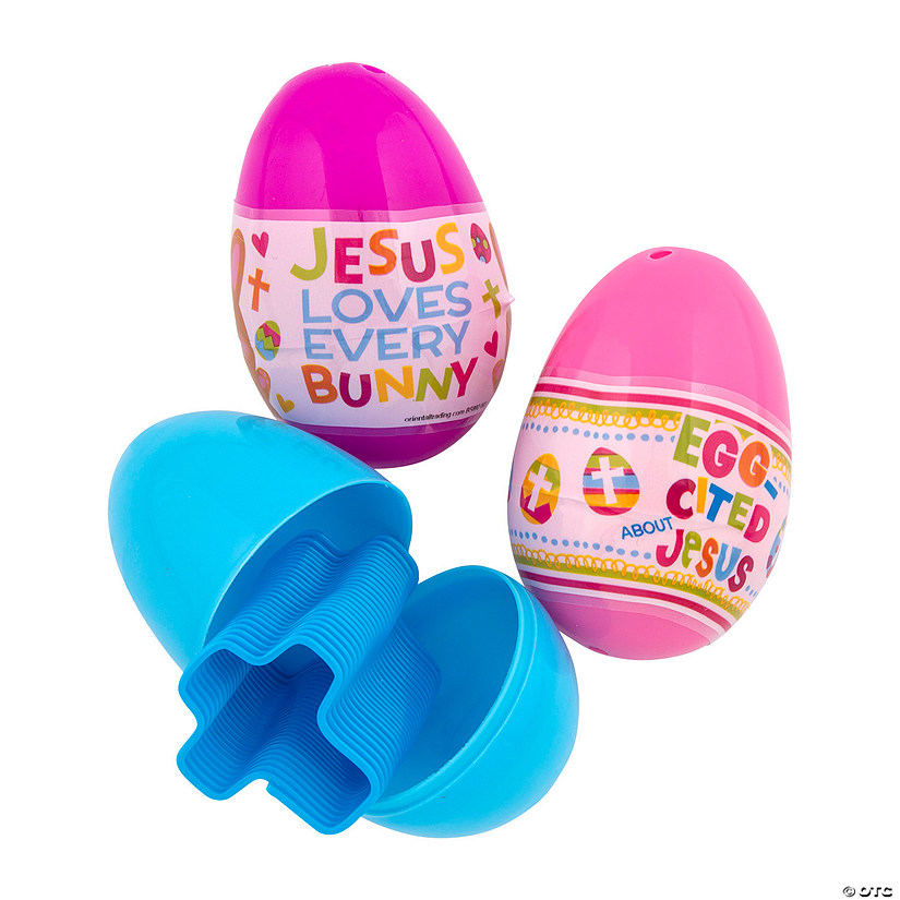 2 1/2" Jesus Loves Every Bunny Magic Spring-Filled Plastic Easter Eggs - 12 Pc. Image