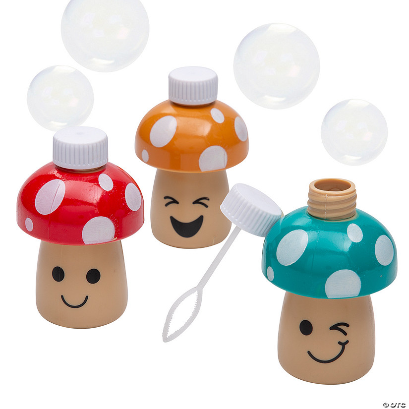 2 1/2" Mini Mushroom-Shaped Plastic Bubble Bottles - 12 Pc. Image