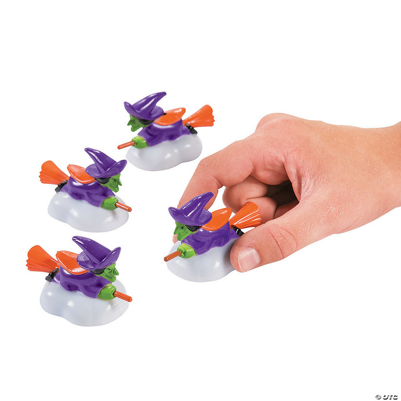 2 1/2" Mini Witch on Broomstick Plastic Pull-Back Toys - 12 Pc. Image