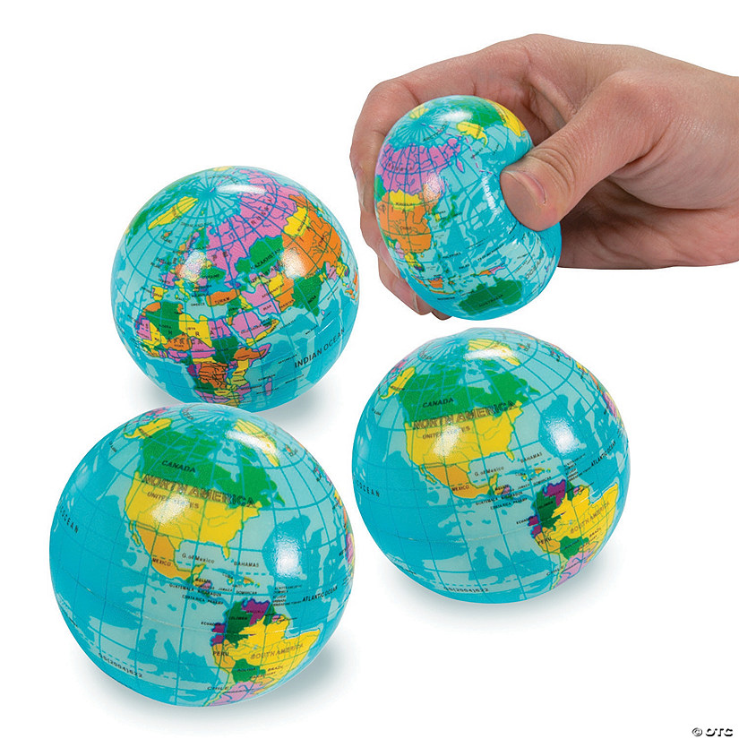 2 1/2&quot; Multicolored Globe Foam Stress Balls - 4 Pc. Image