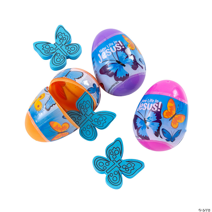 2-1/2" New Life in Jesus Butterfly-Filled Plastic Easter Eggs - 12 Pc. Image