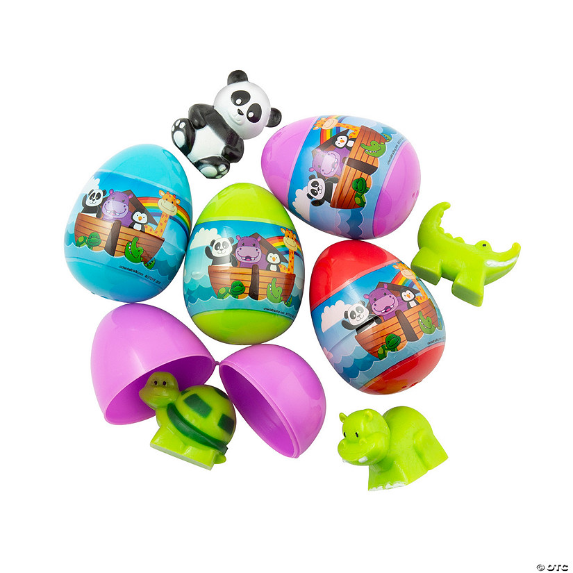 2 1/2" Noah&#8217;s Ark Surprise Toy-Filled Plastic Easter Eggs - 12 Pc. Image