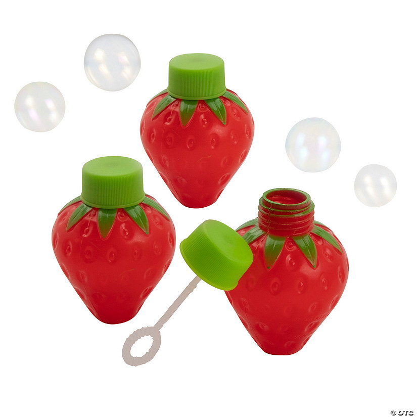 2 1/2" Red Strawberry-Shaped Plastic Bubble Bottles - 12 Pc. Image