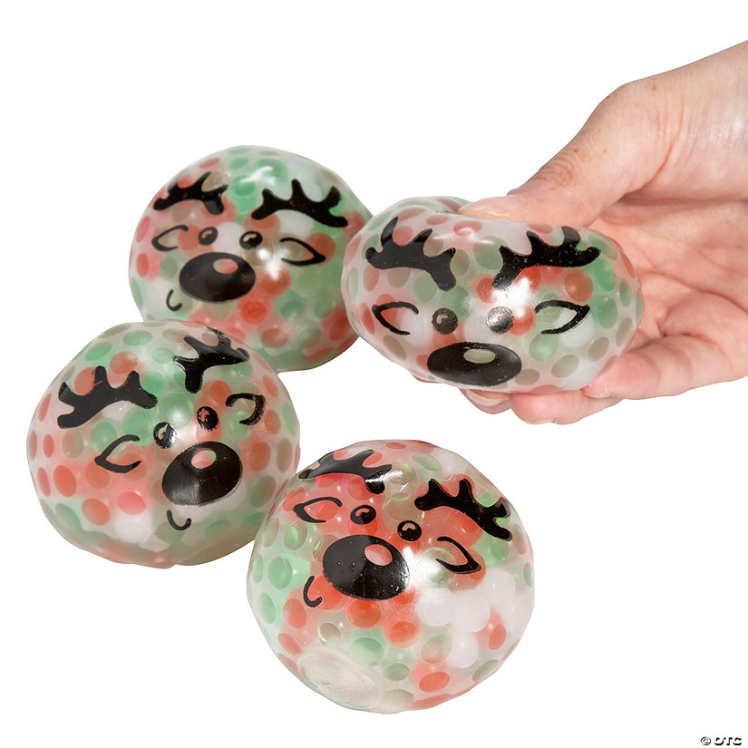 2 1/2" Reindeer Green, Red & White Gel Bead Squeeze Balls - 12 Pc. Image