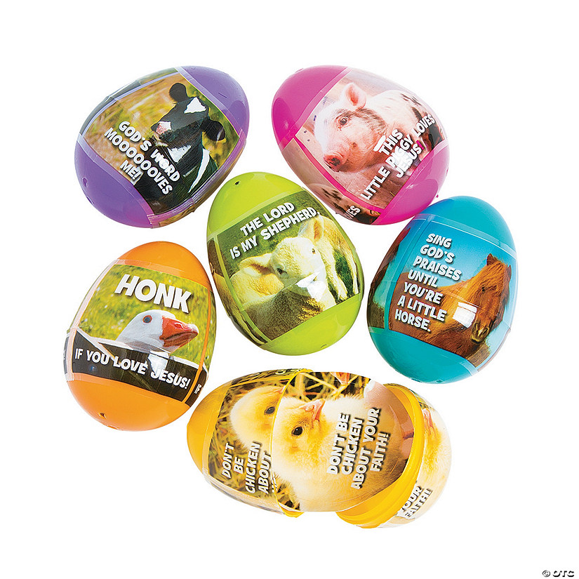 2 1/2" Religious Farm Animal Sticker-Filled Plastic Easter Eggs - 24 Pc. Image