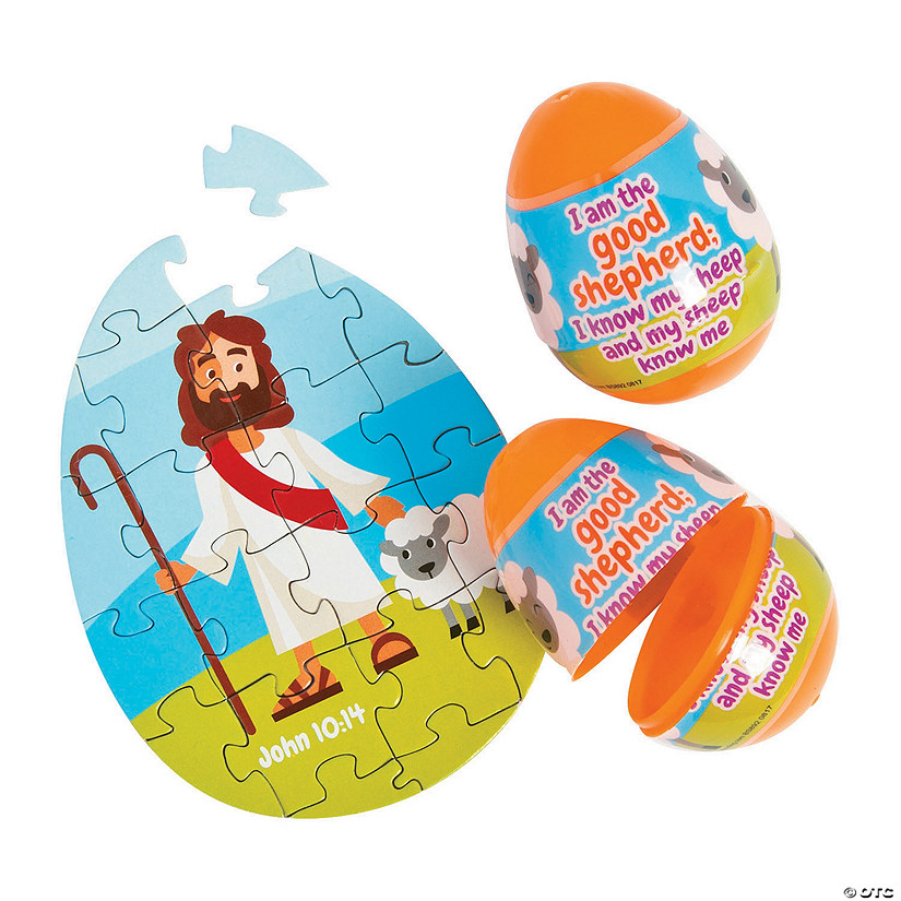 2 1/2" Religious Puzzle-Filled Plastic Easter Eggs - 12 Pc. Image