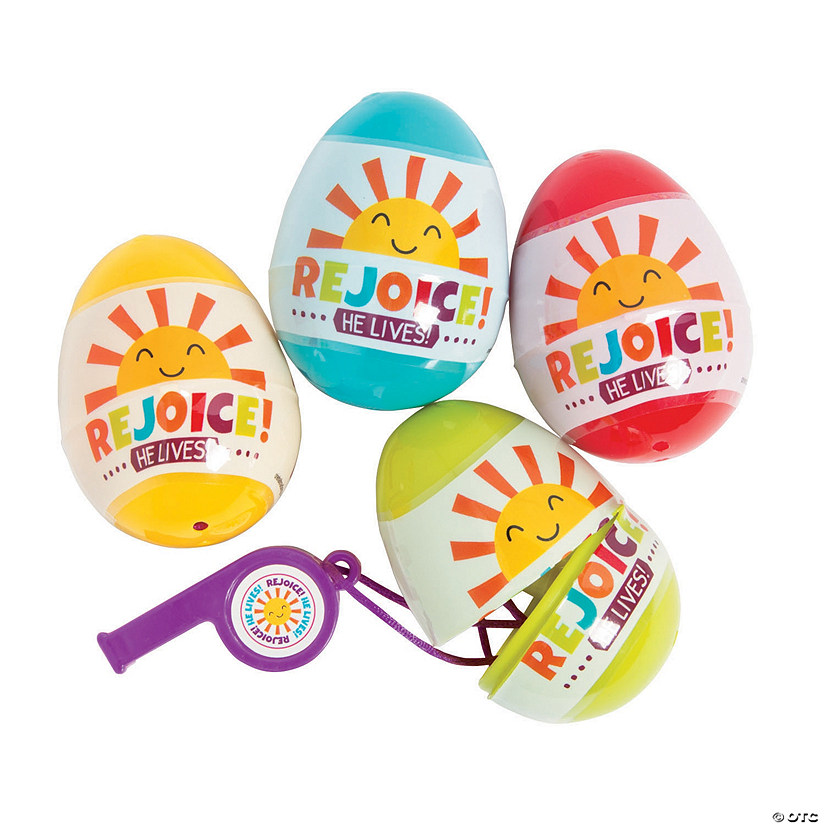 2 1/2" Religious Rejoice Whistle-Filled Plastic Easter Eggs - 12 Pc. Image