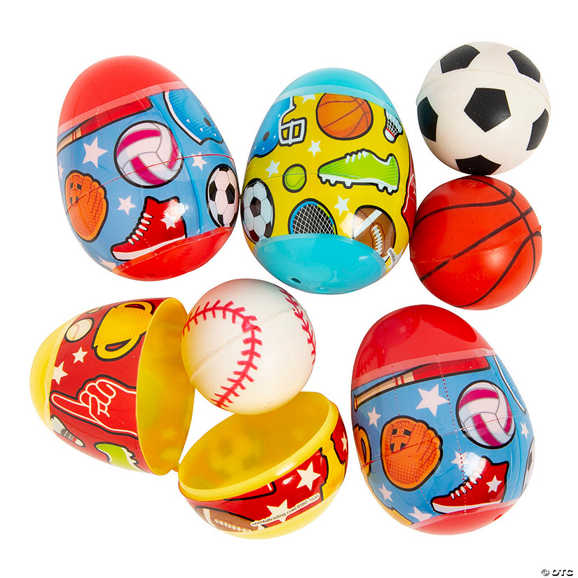 2 1/2" Sports Ball Toy-Filled Plastic Easter Eggs - 12 Pc. Image
