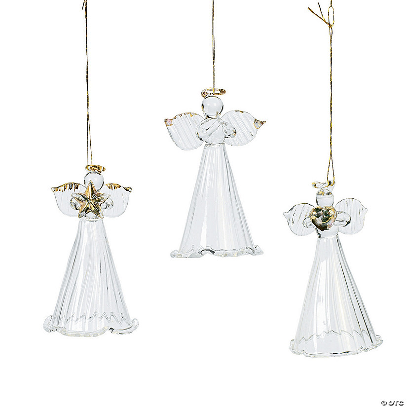 2 1/2" Spun Glass Angel Christmas Ornaments with Gold Accents - 12 Pc. Image