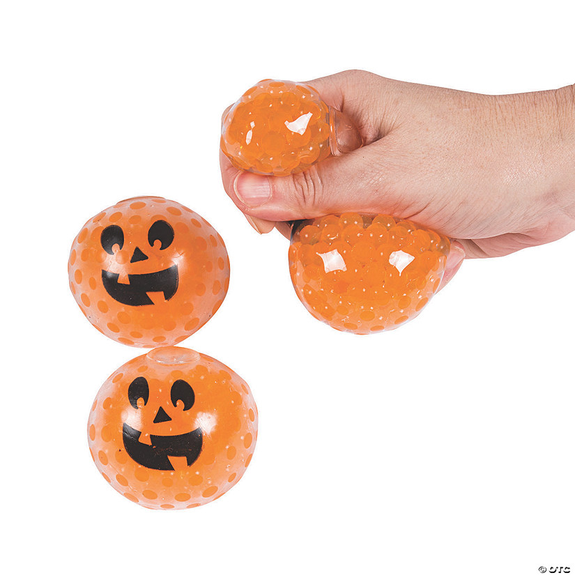 2 1/2" Squishy Orange Gel Beads Jack-O-Lantern Balls - 12 Pc. Image
