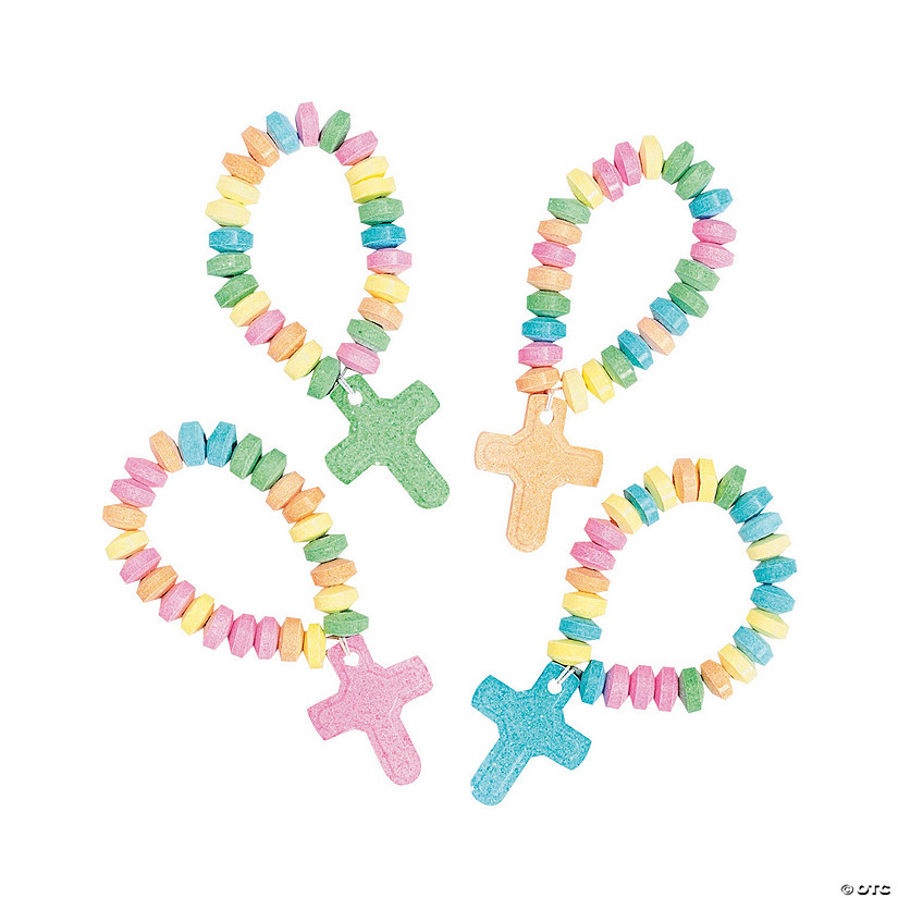 2 1/2" Stretchable Fruit-Flavored Hard Candy Cross Bracelets - 12 Pc. Image