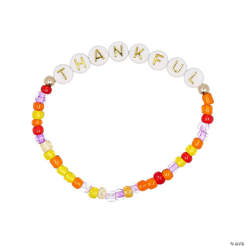 2 1/2&quot; Thanksgiving Thankful Fall Colors Beaded Bracelets - 12 Pc. Image
