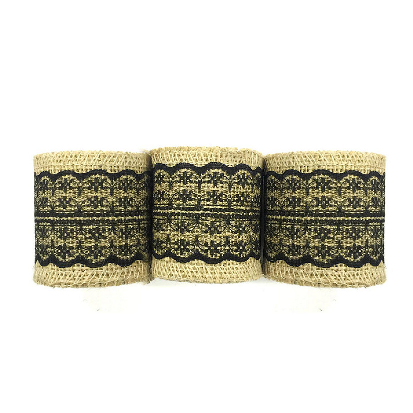 2 1/2" - Wrapables Black 6 Yards Total Vintage Natural Burlap Lace Ribbon (3 Rolls) Image