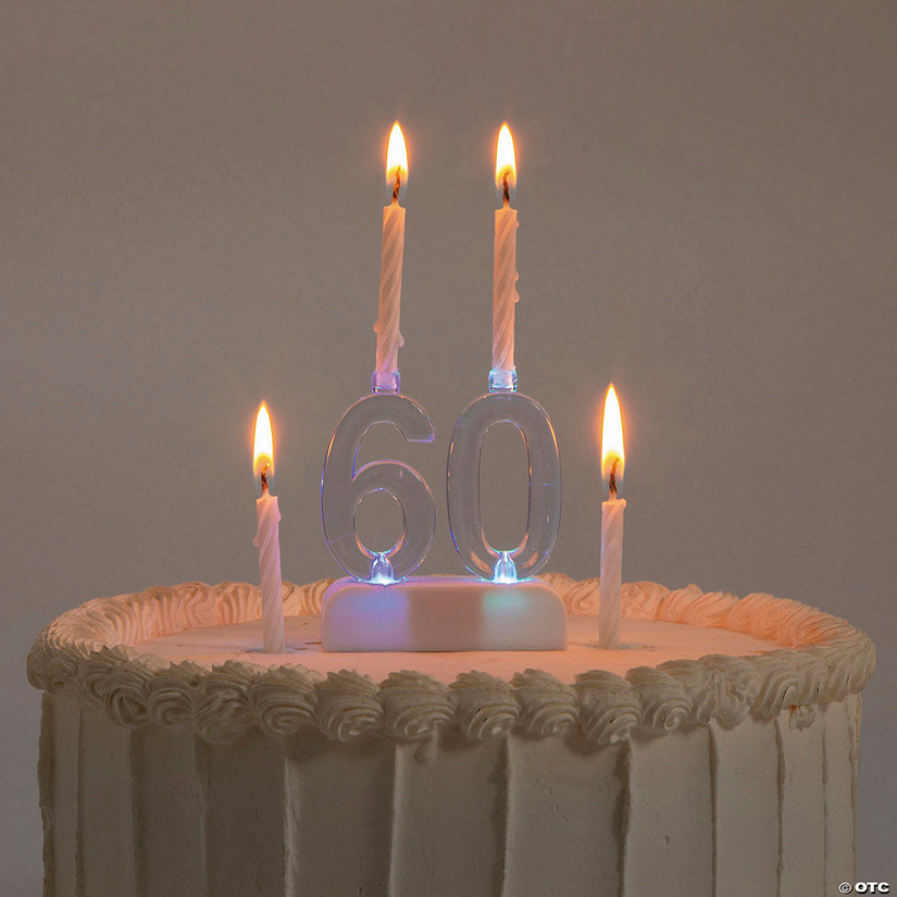 2 1/2" x 2 3/4" Blinking Plastic Number 60 Candle Holder Set Image