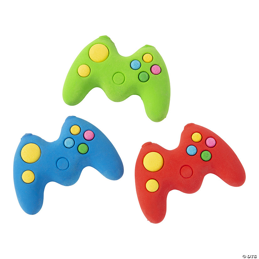 2 1/2" x 2" Gamer Red, Green & Blue Controller Erasers - 24 Pc. Image