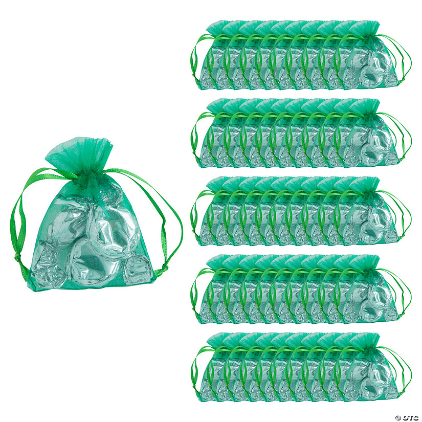 2 1/2" x 3 1/2" Bulk 50 Pc. Mini Emerald Green Organza Drawstring Treat Bags Image