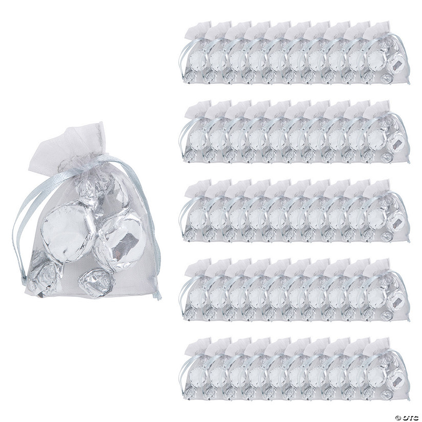 2 1/2" x 3 1/2" Bulk 50 Pc. Mini Silver Organza Drawstring Treat Bags Image