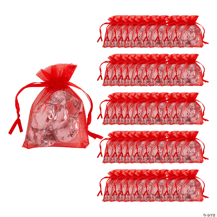 2 1/2" x 3 1/2" Mini Red Organza Drawstring Treat Bags - 50 Pc. Image