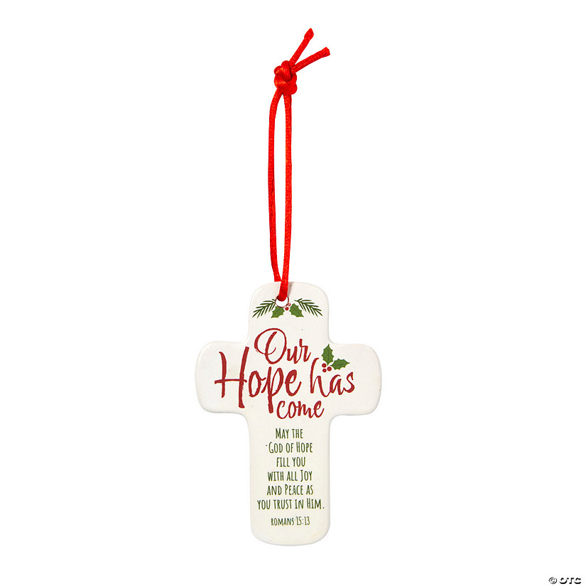 2 1/2" x 3 1/2" Religious Hope Cross-Shaped Ceramic Christmas Ornaments - 12 Pc. Image