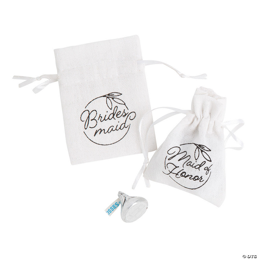 2 1/2" x 3 1/2" Wedding Party Polyester Drawstring Treat Bags - 6 Pc. Image