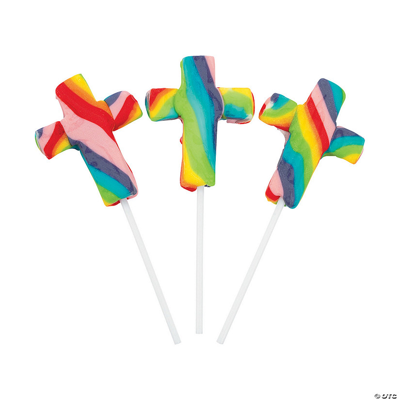 2 1/2" x 4 1/2" 7 oz. Cross-Shaped Bright Swirl Lollipops - 12 Pc. Image