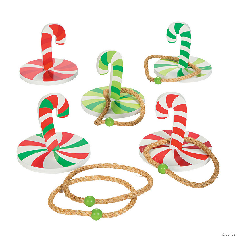 2 1/2" x 5" Christmas Red & Green Wood Candy Cane Ring Toss Game Image