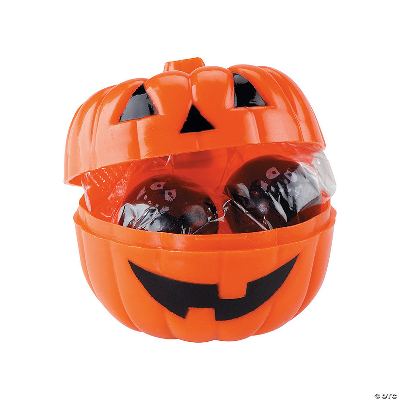 2 1/4" 1 lb. Candy-Filled Orange Plastic Jack-O&#8217;-Lanterns - 24 Pc. Image