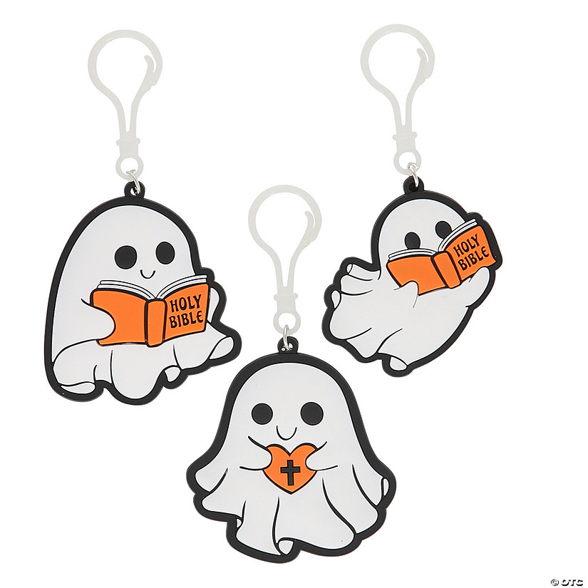 2 1/4" &amp;#8211; 2 3/4" Religious Halloween Ghost Backpack Clip Keychains - 12 Pc. Image