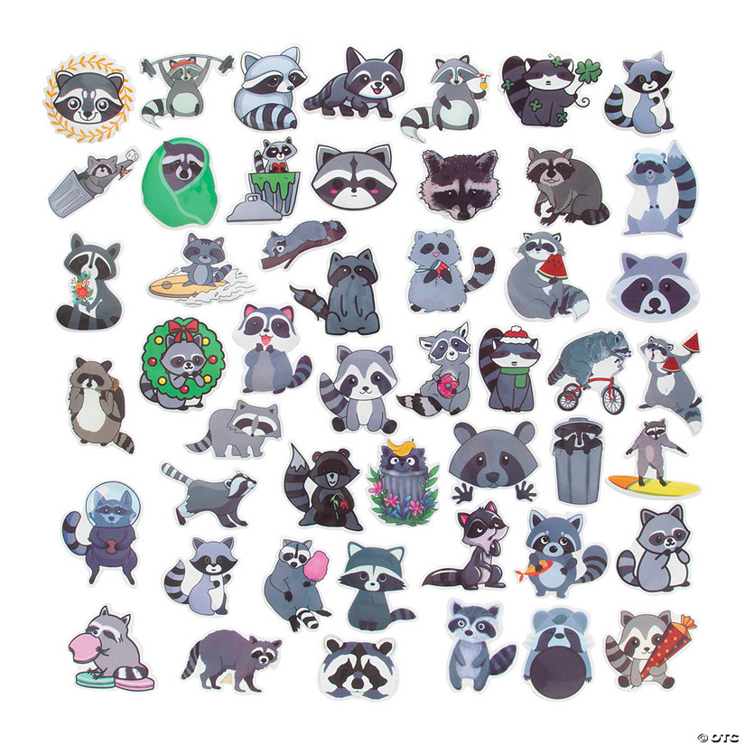 2 1/4" - 3 1/4" Bulk 50 Pc. Raccoon Images Vinyl Sticker Assortment Image