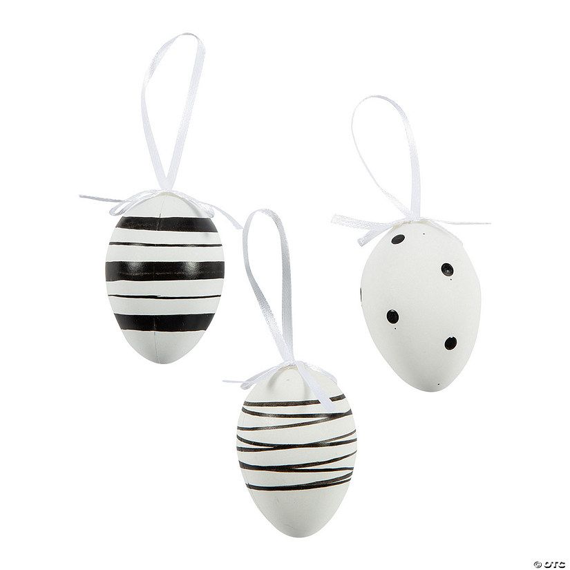2 1/4" Black &amp; White Patterned Easter Ornaments - 12 Pc. Image