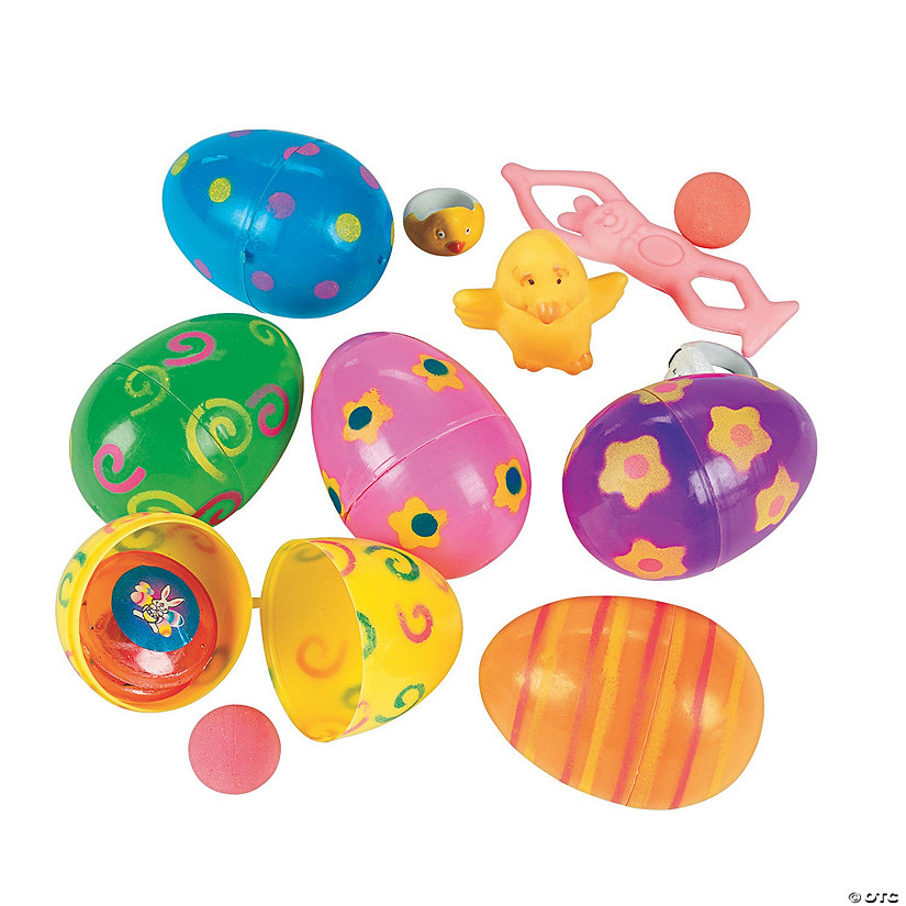 2 1/4" Bright Patterned Toy-Filled Plastic Easter Eggs - 24 Pc. Image
