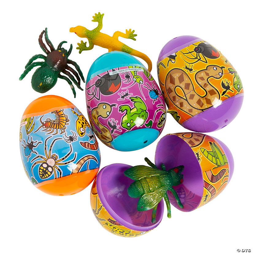 2 1/4" Bug & Reptile Toy-Filled Plastic Easter Eggs &#8211; 12 Pc. Image