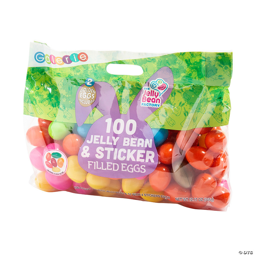 2 1/4" Bulk 100 Pc. Galerie<sup>&#174;</sup> Jelly Bean & Sticker-Filled Plastic Easter Eggs Image