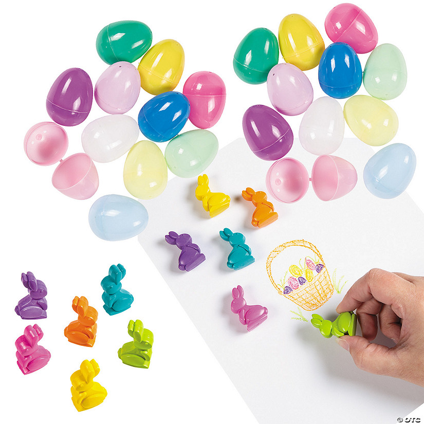 2 1/4" Bulk 96 Pc. Plastic Bright & Pastel Plastic Easter Eggs with Crayon Filler Kit for 48 Image