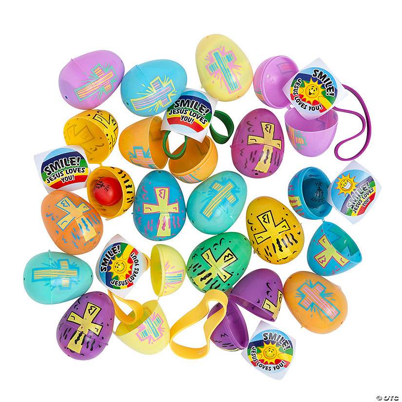 2 1/4" Bulk 96 Pc. Religious Toy-Filled Plastic Easter Egg Kit Image