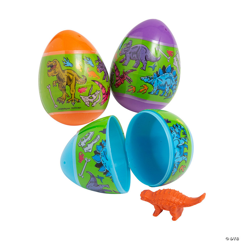 2 1/4" Dinosaur Crayon-Filled Plastic Easter Eggs &#8211; 24 Pc. Image