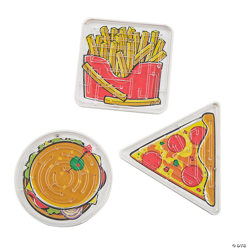 2 1/4&quot; Fast Food Pizza, Burger &amp; Fries Plastic Maze Puzzles - 12 Pc. Image