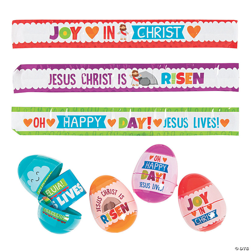 2 1/4" He Lives Slap Bracelet-Filled Plastic Easter Eggs - 24 Pc. Image