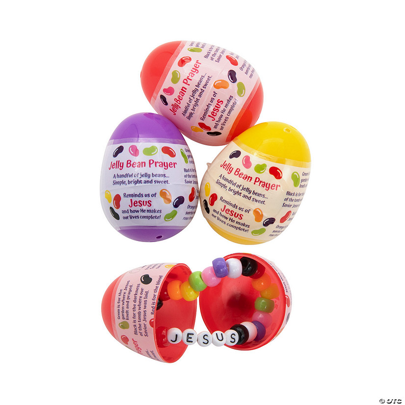 2 1/4" Jelly Bean Prayer Bracelet-Filled Plastic Easter Eggs - 24 Pc. Image