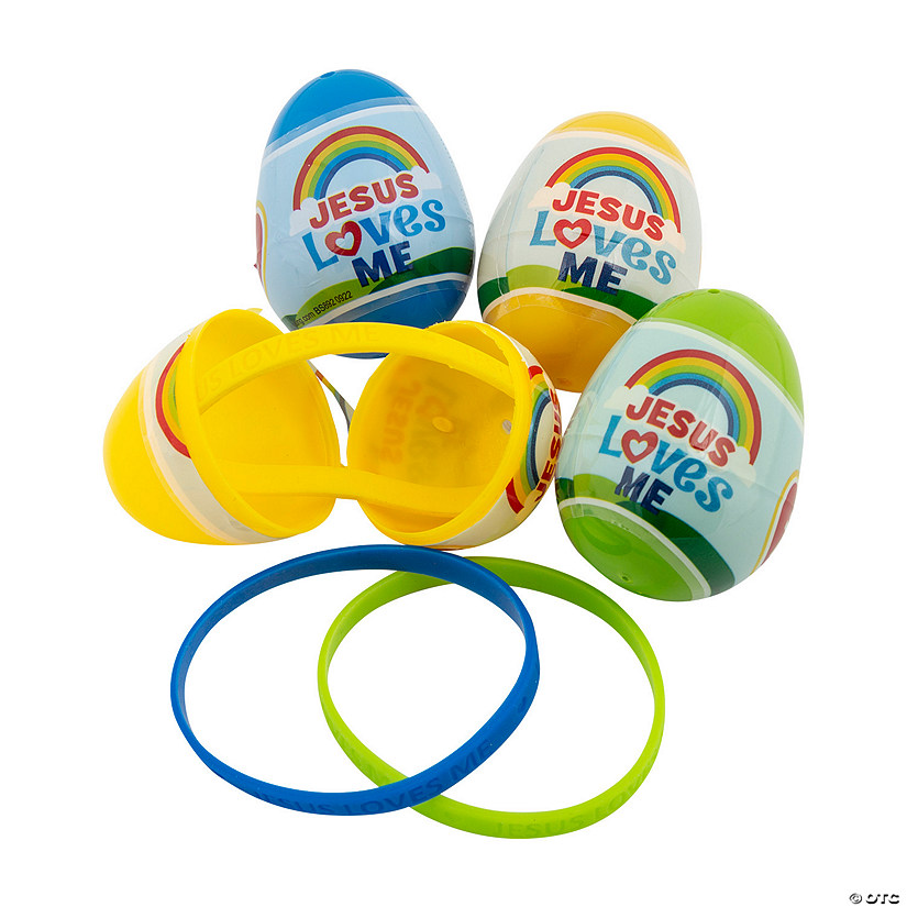 2 1/4" Jesus Loves Me Bracelet-Filled Plastic Easter Eggs - 12 Pc. Image