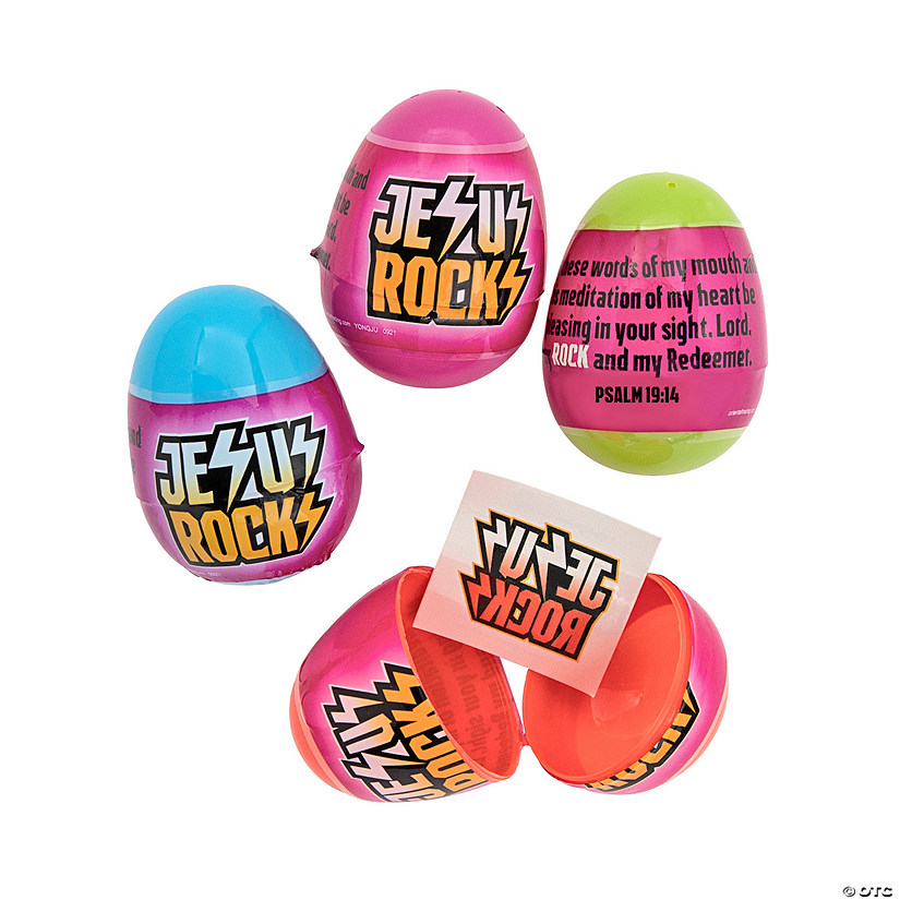 2 1/4" Jesus Rocks Tattoo-Filled Plastic Easter Eggs &amp;#8211; 24 Pc. Image