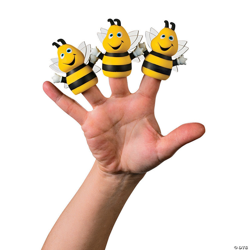 2 1/4" Mini Busy Bee Yellow & Black Vinyl Finger Puppets - 12 Pc. Image