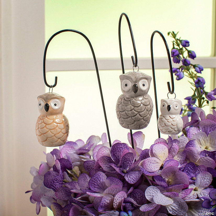 2 1/4" Mini Ceramic Owls with Shepherd&amp;#8217;s Hook Set - 3 Pc. Image