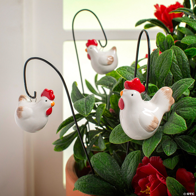 2 1/4" Mini Ceramic Roosters with Shepherd&amp;#8217;s Hook Set - 3 Pc. Image