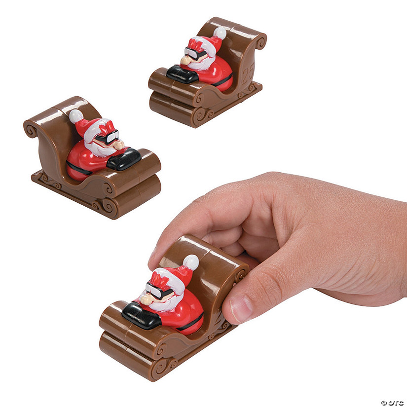 2 1/4" Mini Santa Claus Plastic Pull-Back Sleigh Toys - 12 Pc. Image