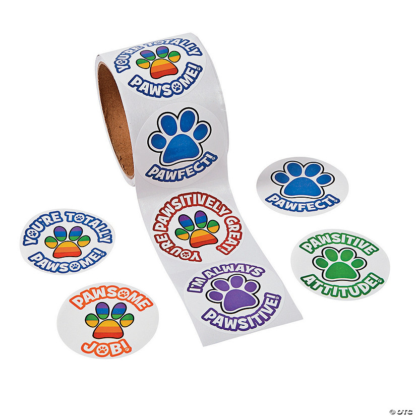 2 1/4" Multicolor Motivational Paw Print Sticker Roll &#8211; 100 Pc. Image