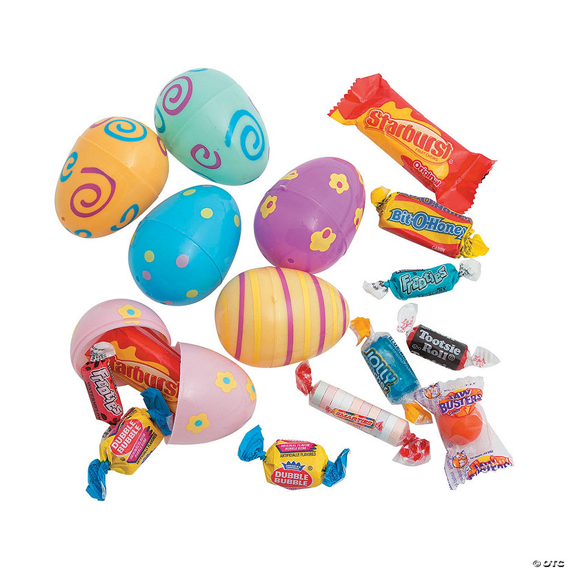 2 1/4" Pastel Printed Candy-Filled Plastic Easter Eggs - 24 Pc. Image