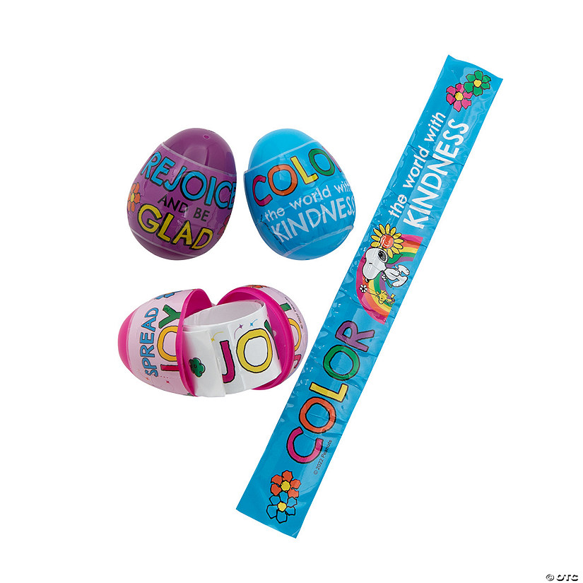 2 1/4" Peanuts&#174; Inspirational Slap Bracelet-Filled Plastic Easter Eggs &#8211; 24 Pc. Image